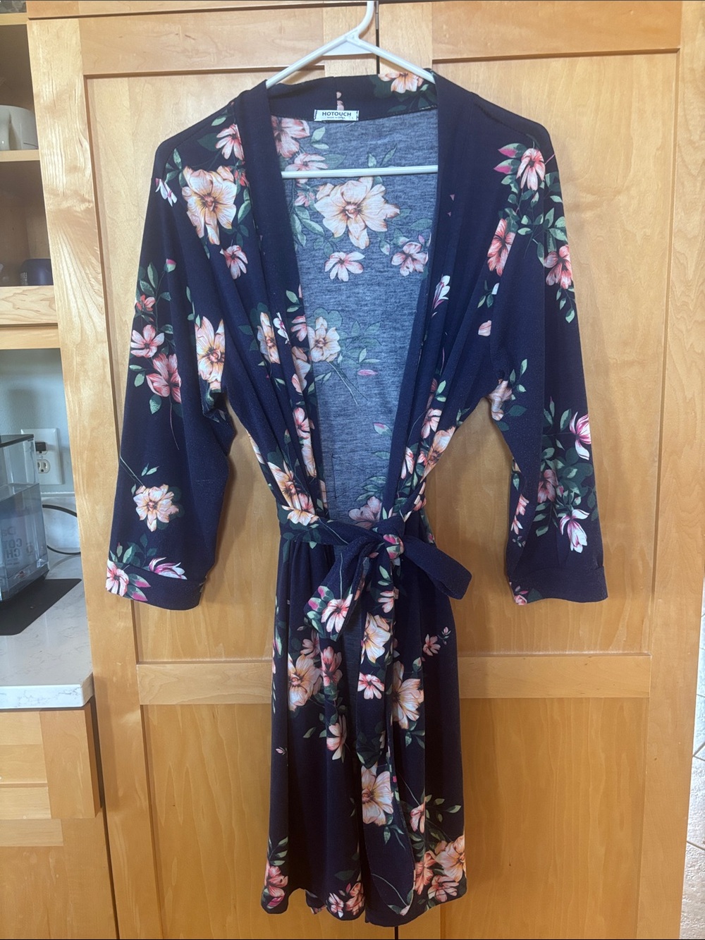Floral Navy Women's Wrap Robe - Soft Lightweight Sleepwear